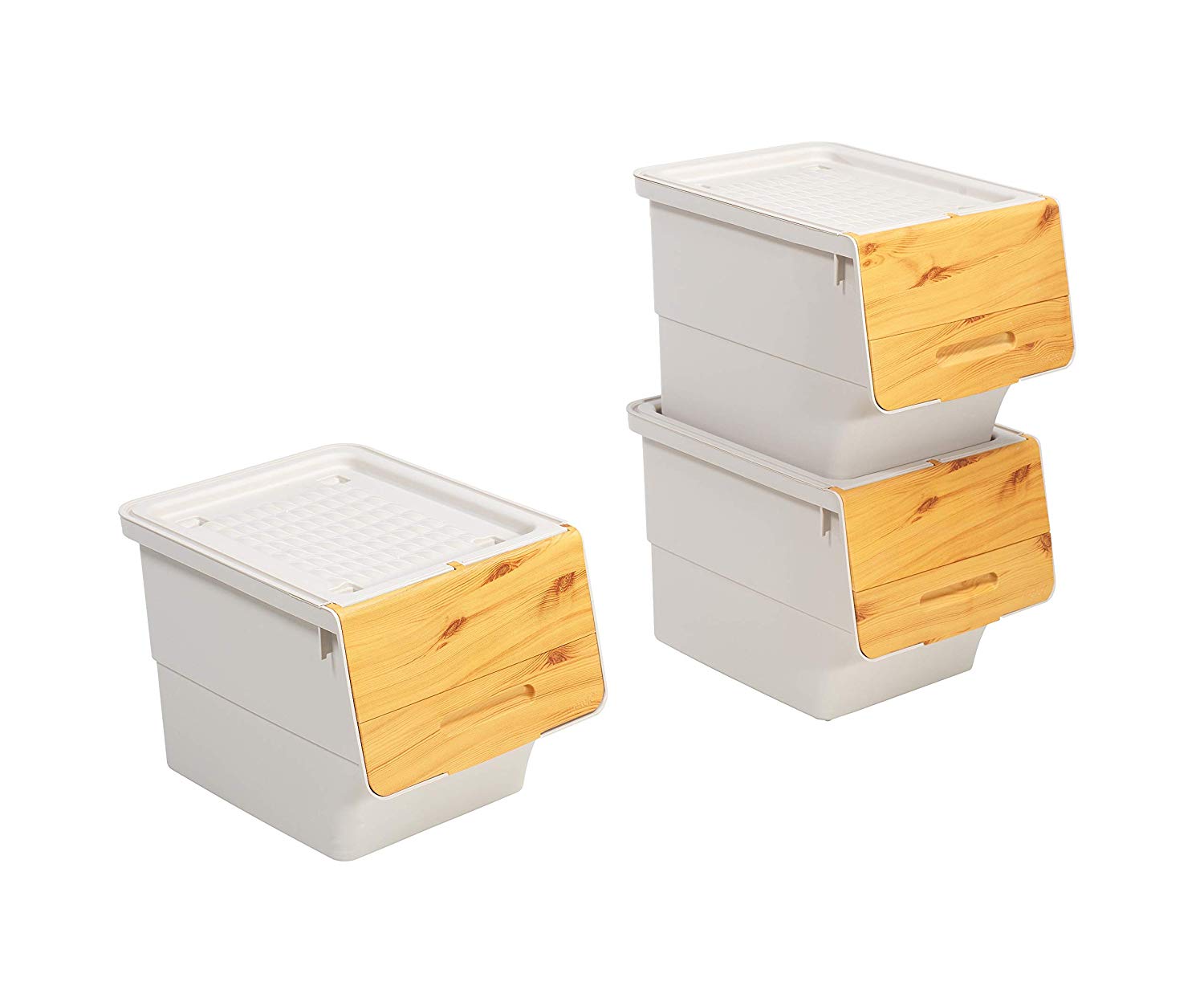 Mabel Home Storage Bins with Lid, Stackable Storage Bins, Set of 3, Good  for Kitchen, Bathroom, Garage, Office, 2 Size&4 Colour - Extra Food Storage  Container İncluded (Bamboo-Grey, 14x18x37)