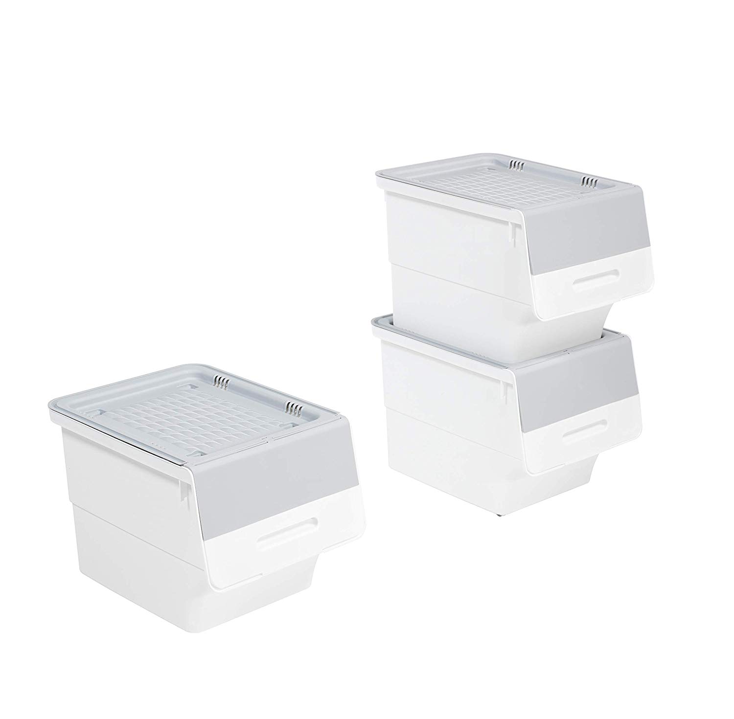 Mabel Home Storage Bins with Lid, Stackable Storage Bins, Set of 3, Good  for Kitchen, Bathroom, Garage, Office, 2 Size&4 Colour - Extra Food Storage  Container İncluded (White-Grey, 14x18x37)